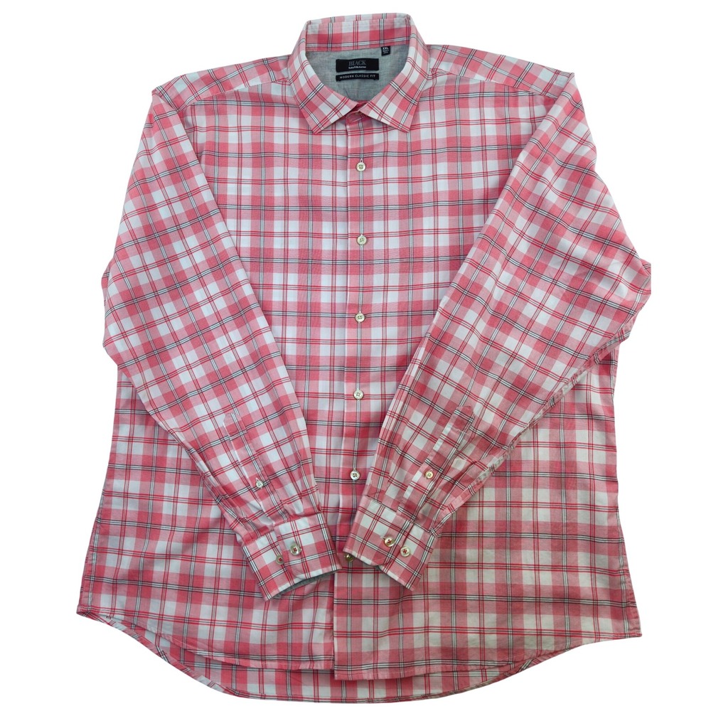 BLACK Saks Fifth Avenue Mens XXL Plaid Modern Classic Fit Long Sleeve Shirt